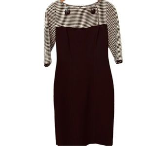 Andrew GN Black & Cream Wool Blend Houndstooth Half Sleeve Secretary Dress Sz 8